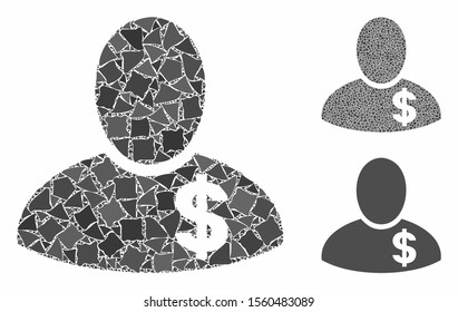 Financier composition of unequal elements in different sizes and color tones, based on financier icon. Vector tuberous elements are composed into composition.