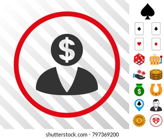 Financier gray icon rounded with red circle with bonus gambling design elements. Vector illustration style is flat iconic symbols. Designed for gamble gui.