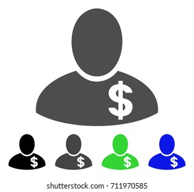 Financier icon. Vector illustration style is a flat iconic financier symbol with black, grey, green, blue color versions. Designed for web and software interfaces.