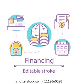 Financing concept icon. Banking idea thin line illustration. Budget. Financial service. Vector isolated outline drawing. Editable stroke