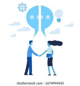 financing of creative projects. woman and man business handshake vector business illustration on white background.