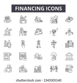 Financing line icons for web and mobile design. Editable stroke signs. Financing  outline concept illustrations