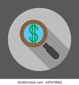 Financing search flat icon. Round colorful button, circular vector sign with long shadow effect. Flat style design