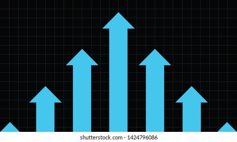 Finanical Arrows going up on a dark background. Stock Market Up Arrow