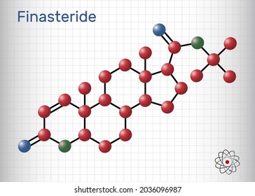 Finasteride Molecule. It Is Used To Treat Symptoms Of Benign Prostatic Hypertrophy And Male Pattern Baldness. Sheet Of Paper In A Cage. Vector Illustration