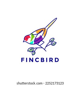 finch bird perched twig looking abstract lines art logo design vector icon illustration template