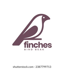finches bird perched branch tree modern simple flat mascot logo design vector icon illustration