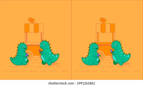 Find 10 differences. Cute little dinosaurs. Vector illustration in eps format.