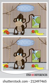 Find 10 differences - cute monkey in ZOO (vector)