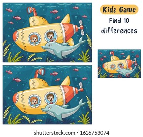 Find 10 differences. Funny cartoon game for kids, with solution. Vector illustration with separate layers.