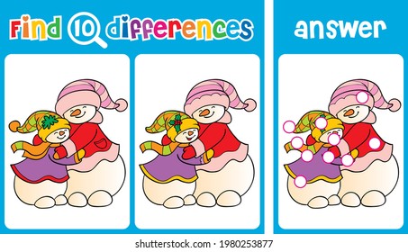 Find 10 differences. Two snowmen.