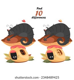 find 10 differences. vector illustration for children. development of logic and attention. cat with mouse