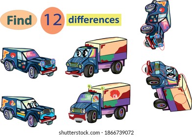 find 12 differences car picture. a game of wits