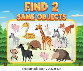 Find 2 same object worksheet for children illustration