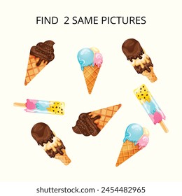 Find 2 same pictures ice cream. Chilgren games