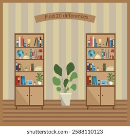 Find 20 differences, children's game, vector illustration