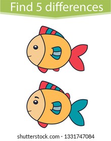 Find 3 differences. Educational game cute fish for children.Vector illustration 
