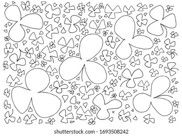 Find 3 four leaf clovers. Set of Hand Drawn Shamrock Vector Icons, Clover Sketch Design Elements for St. Patrick Day. Trefoil Doodle Illustrations Isolated on White Background