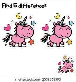 Encontrar 5 diferenças entre dois unicórnios