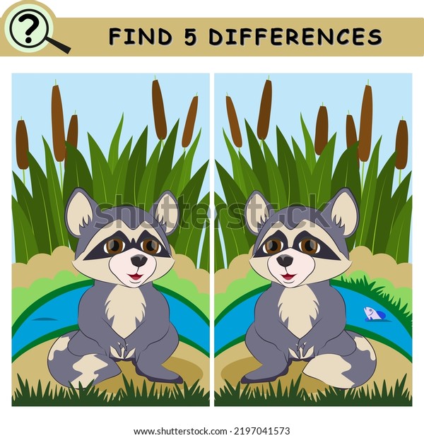 Find 5 Differences Cartoon Character Racoon Stock Vector Royalty Free