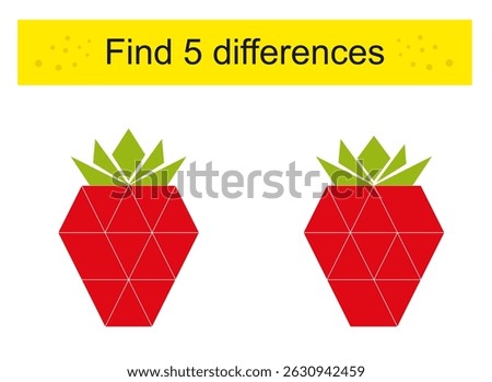 Find 5 differences. Cartoon strawberries. Logic puzzle game for children. Preschool worksheet activity.