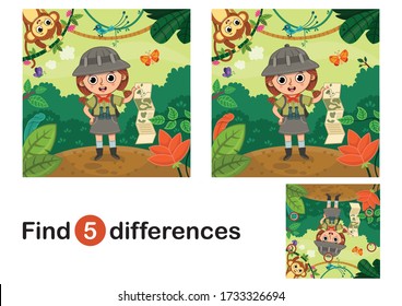 Find 5 differences education game for children. Vector illustration.