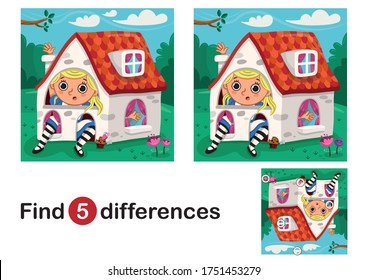 Find 5 differences education game for children. Vector illustration.