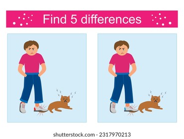 Find 5 differences. Logic puzzle game for kids. Preschool worksheet activity. Vector illustration.