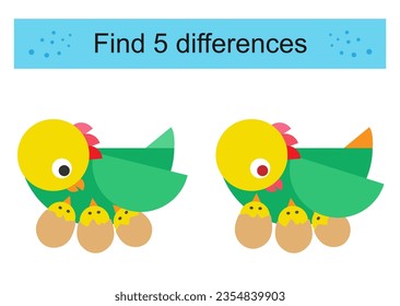 Find 5 differences. Logic puzzle game for kids. Preschool worksheet activity.