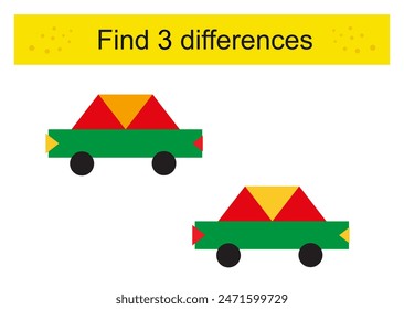 Find 5 differences. Logic puzzle game for kids. Cartoon car. Preschool worksheet activity.