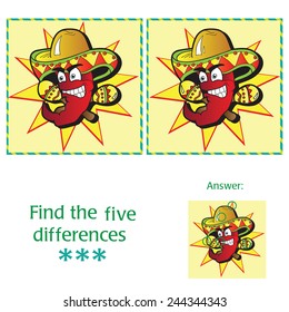 Find 5 differences - puzzle for kids - vector