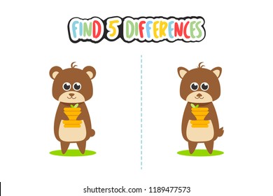 Find 5 differences from these animal character images