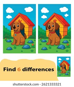 Encuentra 6 diferencias juego de educación para los niños.