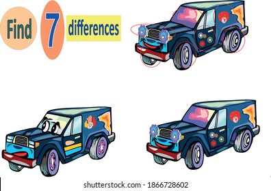 find 7 differences car picture. a game of wits