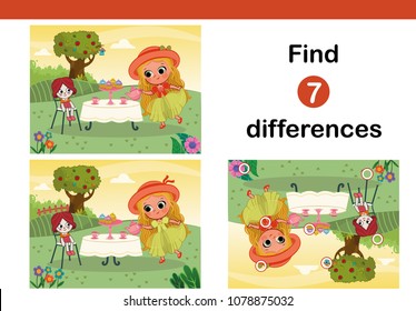 Encuentra 7 diferencias juego de educación para los niños. Tea party. (Ilustración vectorial)