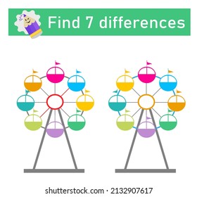 Find 7 differences. Logic puzzle game for children. Preschool worksheet activity. Vector illustration.