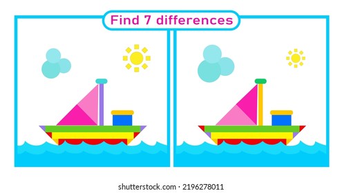 Find 7 differences. Logic puzzle game for children. Activity Worksheet for kids. Vector illustration.