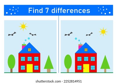 Find 7 differences. Logic puzzle game for children. Preschool worksheet activity. Vector illustration.