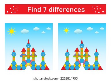 Find 7 differences. Logic puzzle game for children. Preschool worksheet activity. Vector illustration.