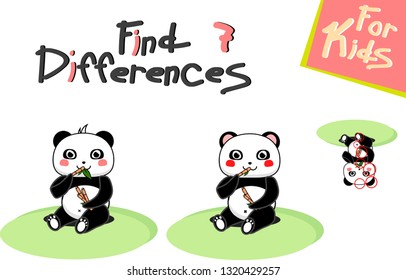 Find 8 differences for kids. Kawaii cute little panda eating bamboo.  Educational game for children. Cartoon vector illustration 