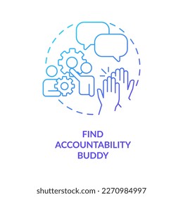 Find accountability buddy blue gradient concept icon. Virtual coworking. Stay social. Home work tip abstract idea thin line illustration. Isolated outline drawing. Myriad Pro-Bold font used