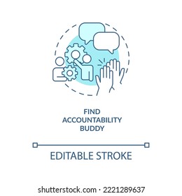 Find Accountability Buddy Turquoise Concept Icon. Virtual Coworking. Home Work Tip Abstract Idea Thin Line Illustration. Isolated Outline Drawing. Editable Stroke. Arial, Myriad Pro-Bold Fonts Used