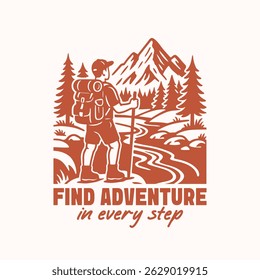 Find adventure in every step hiking t shirt vector design