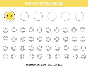 Find all circles and dot them. Educational game for learning geometrical shapes.