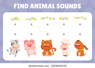 Find Animal Sound Paper Worksheet Vector Template