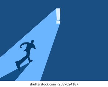Find the answer, Mystery ,Businessman running towards warning icon
