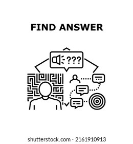 Find Answer Vector Icon Concept. Find Answer For Solve Problem, Searching And Finding Way From Labyrinth Or Difficult Situation. Businessman Success Goal Achievement Black Illustration