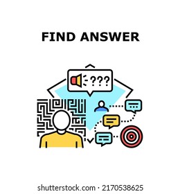 Find Answer Vector Icon Concept. Find Answer For Solve Problem, Searching And Finding Way From Labyrinth Or Difficult Situation. Businessman Success Goal Achievement Color Illustration