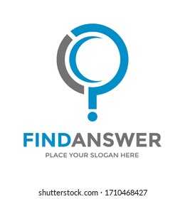 Find answer vector logo template. This design use magnifying glass symbol. Suitable for searching.