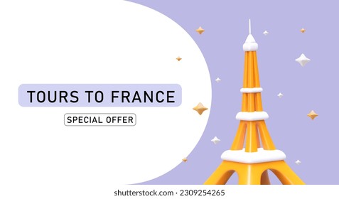 Find best tours to France. Online booking and payment of tickets to Paris. Romantic tours to Eiffel Tower. Banner of special offer from travel company